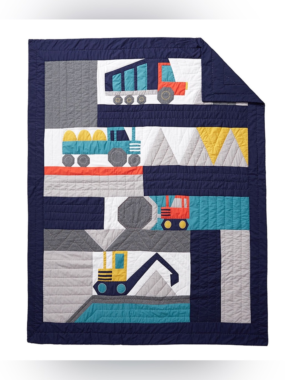 Pottery Barn Kids Jax Construction Quilt Full/Queen Size 100% cotton 86” x 86”